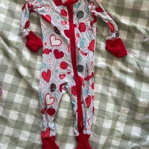 Little Sleepies Red and Gray Heart & Candy Print Footed Pajamas